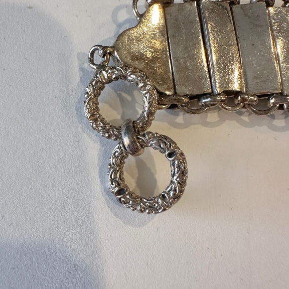 Vintage Sterling Silver Filigree Bracelet Floral Heavy Toggle Closure - Picture 5 of 12